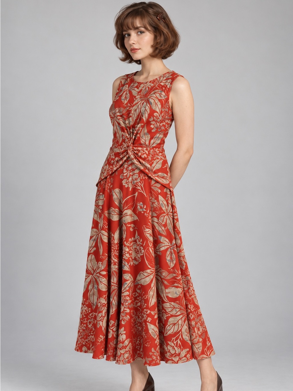 Lauren by Ralph Lauren Red Floral Twist-Waist Maxi Dress